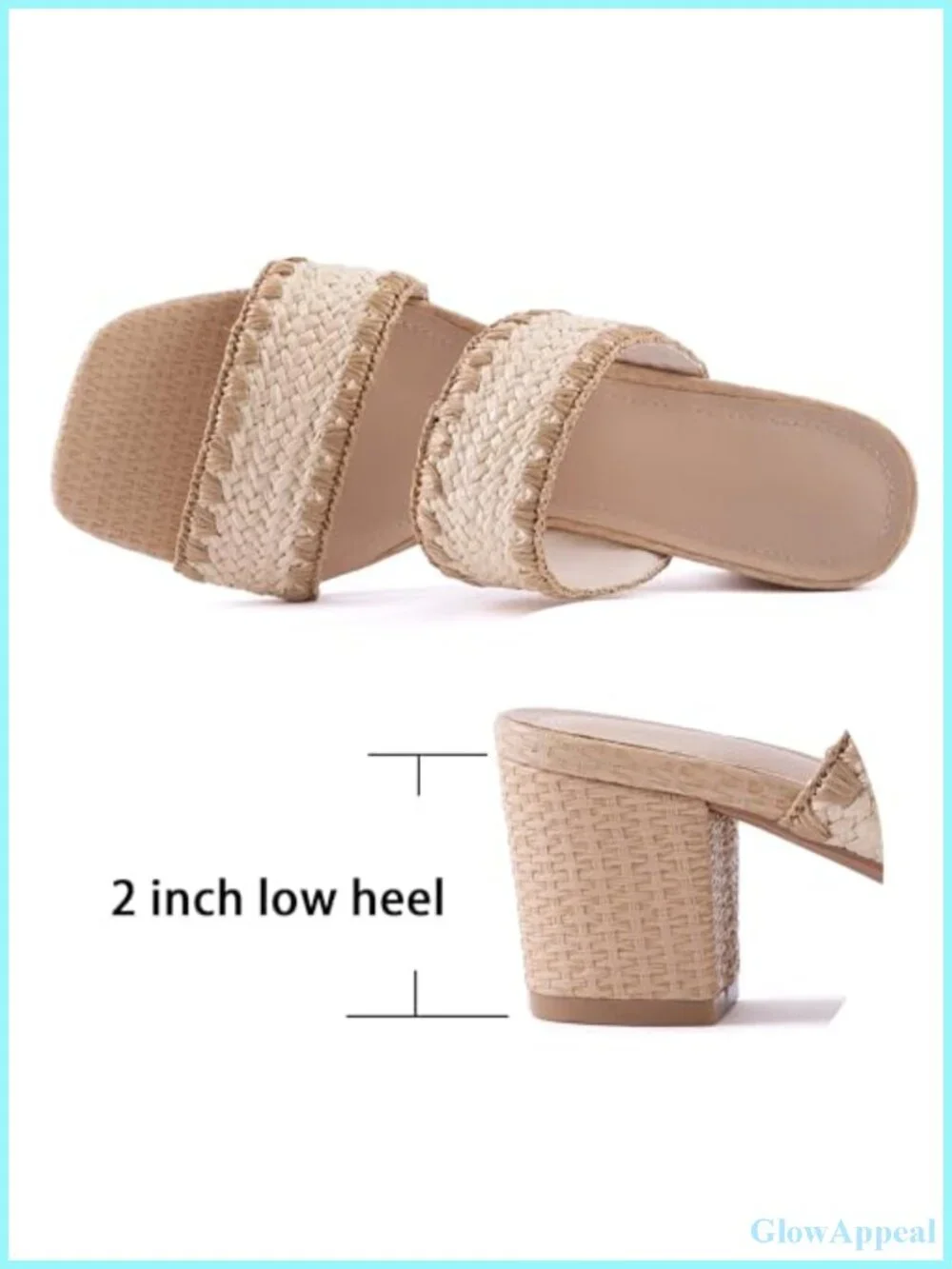 Womens Braided Heeled Sandals Block Heel Slip On Square Toe PU Leather Casual